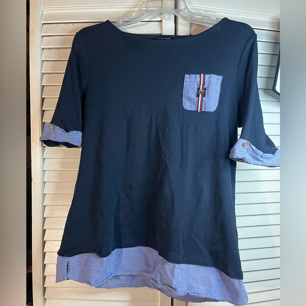 TOMMY HILFIGER Navy and Light Blue Blouse